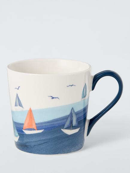 John Lewis Sailing Boat Stoneware Mug, 330ml, Blue, Blue