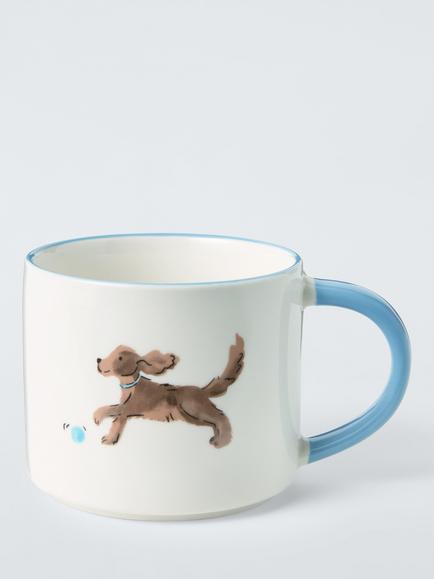 John Lewis Spaniel Stoneware Mug, 350ml, Blue, Blue