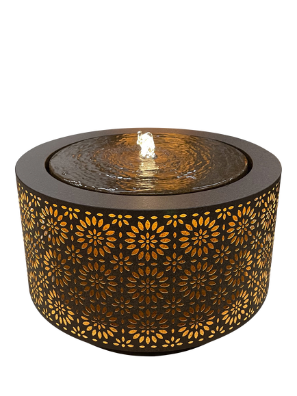 Kaemingk Floral Filigree Galvanised Steel LED Water Feature, Rust, Rust
