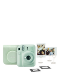 Fujifilm Instax Mini 12 Instant Camera with Built-In Flash & Hand Strap, Green, Bundle with Case, 10 Heart Photo Clips, Stickers & Instax Mini Film, 10 Shots