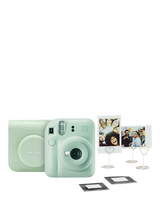 Fujifilm Instax Mini 12 Instant Camera with Built-In Flash & Hand Strap, Green, Bundle with Case, 10 Heart Photo Clips, Stickers & Instax Mini Film, 10 Shots
