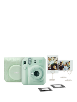 Fujifilm instax™ Mini 12 Instant Camera with Built-In Flash & Hand Strap, Green, Exclusive Bundle with Case, 10 Heart Photo Clips, Stickers & instax™ Mini Film, 10 Shots, Green