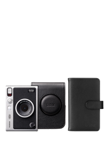Fujifilm Instax Mini Evo Instant Camera with Built-In Flash, Black, Bundle with Case, Photo Album, Stickers & Instax Mini Film, 10 Shots