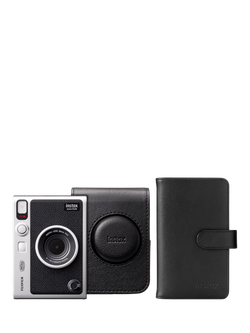 Fujifilm instax™ Mini Evo Instant Camera with Built-In Flash, Black, Exclusive Bundle with Case, Photo Album, Stickers & instax™ Mini Film, 10 Shots, Black