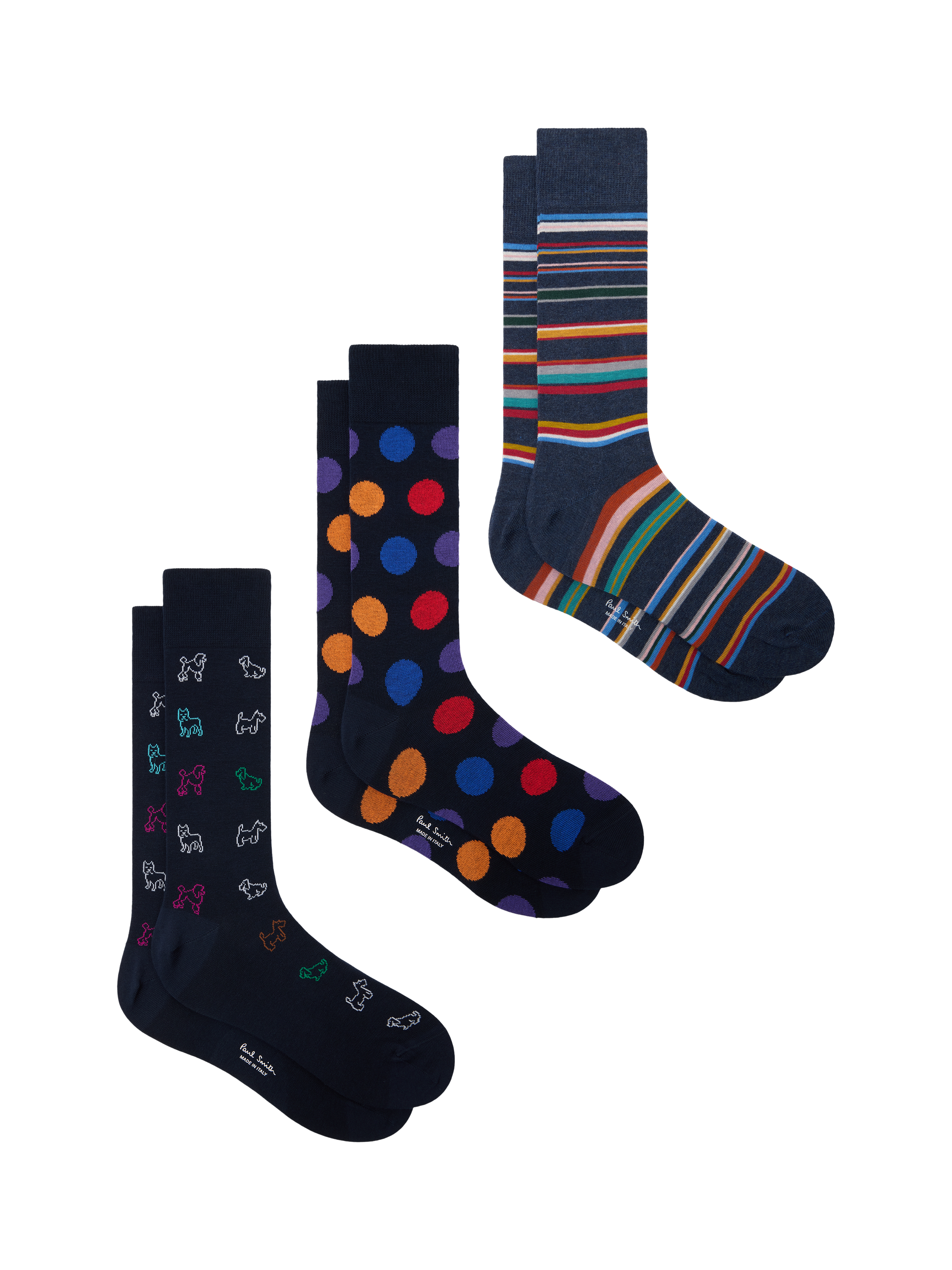Product image 1 of 5, which shows Paul Smith Mixed Print Socks, Pack of 3
