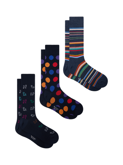 Paul Smith Mixed Print Socks, Pack of 3, Navy/Multi