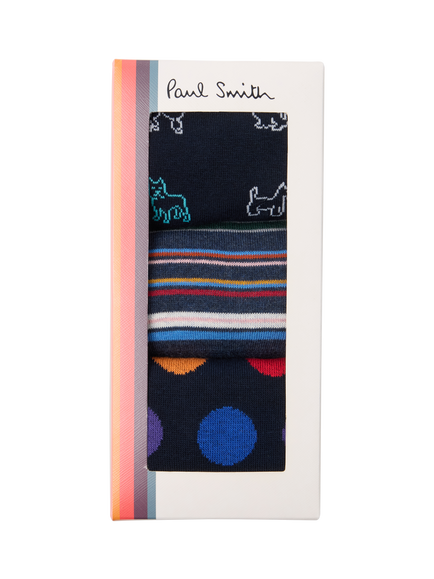 Paul Smith Mixed Print Socks, Pack of 3 - view 2, Navy/Multi