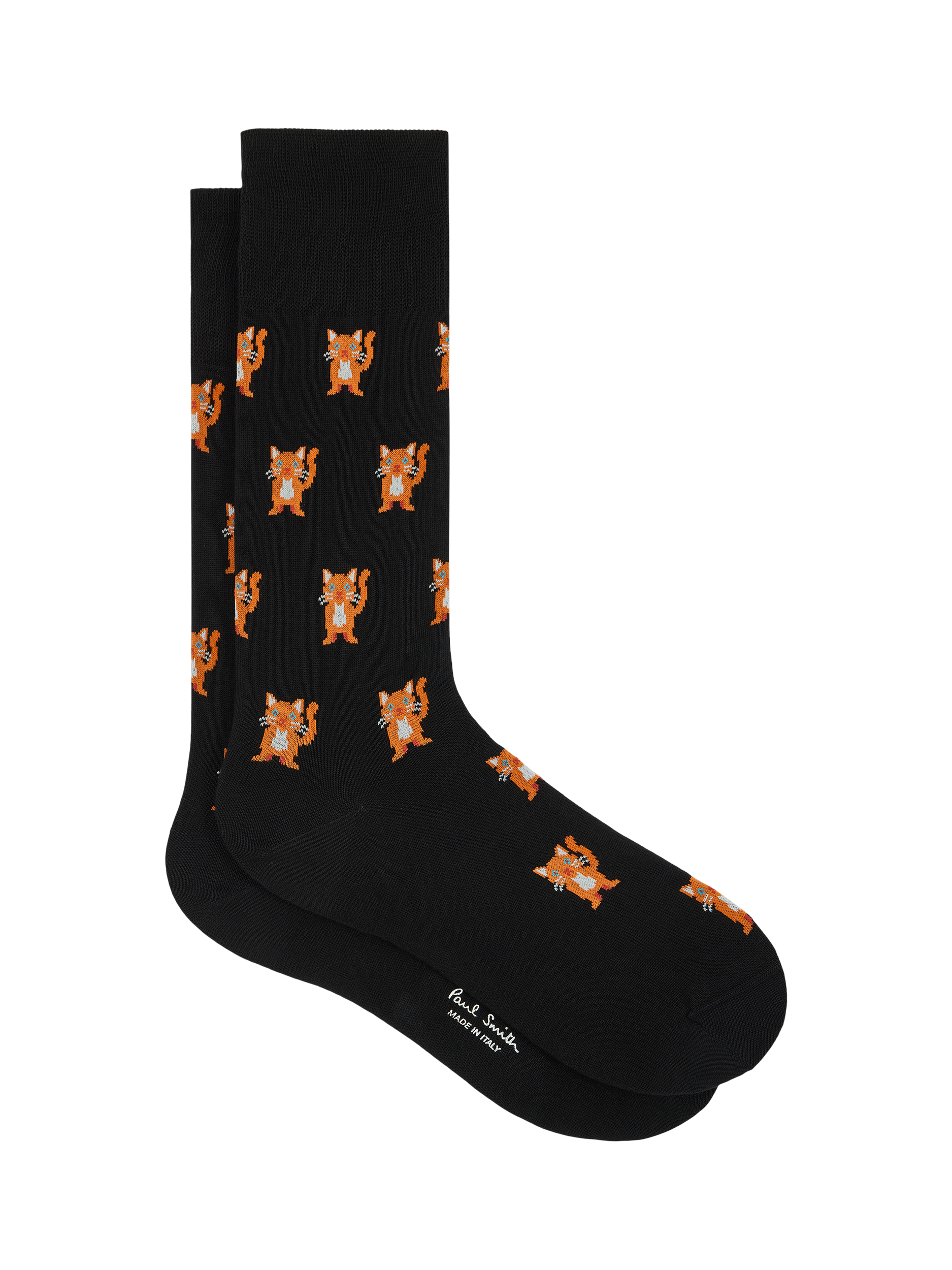 Product image 1 of 2, which shows Paul Smith Cotton Blend Cat Ankle Socks, Black