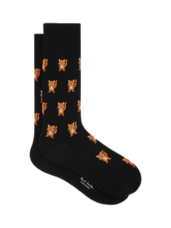 Paul Smith Cotton Blend Cat Ankle Socks, Black, Black