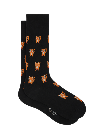 Paul Smith Cotton Blend Cat Ankle Socks, Black, Black