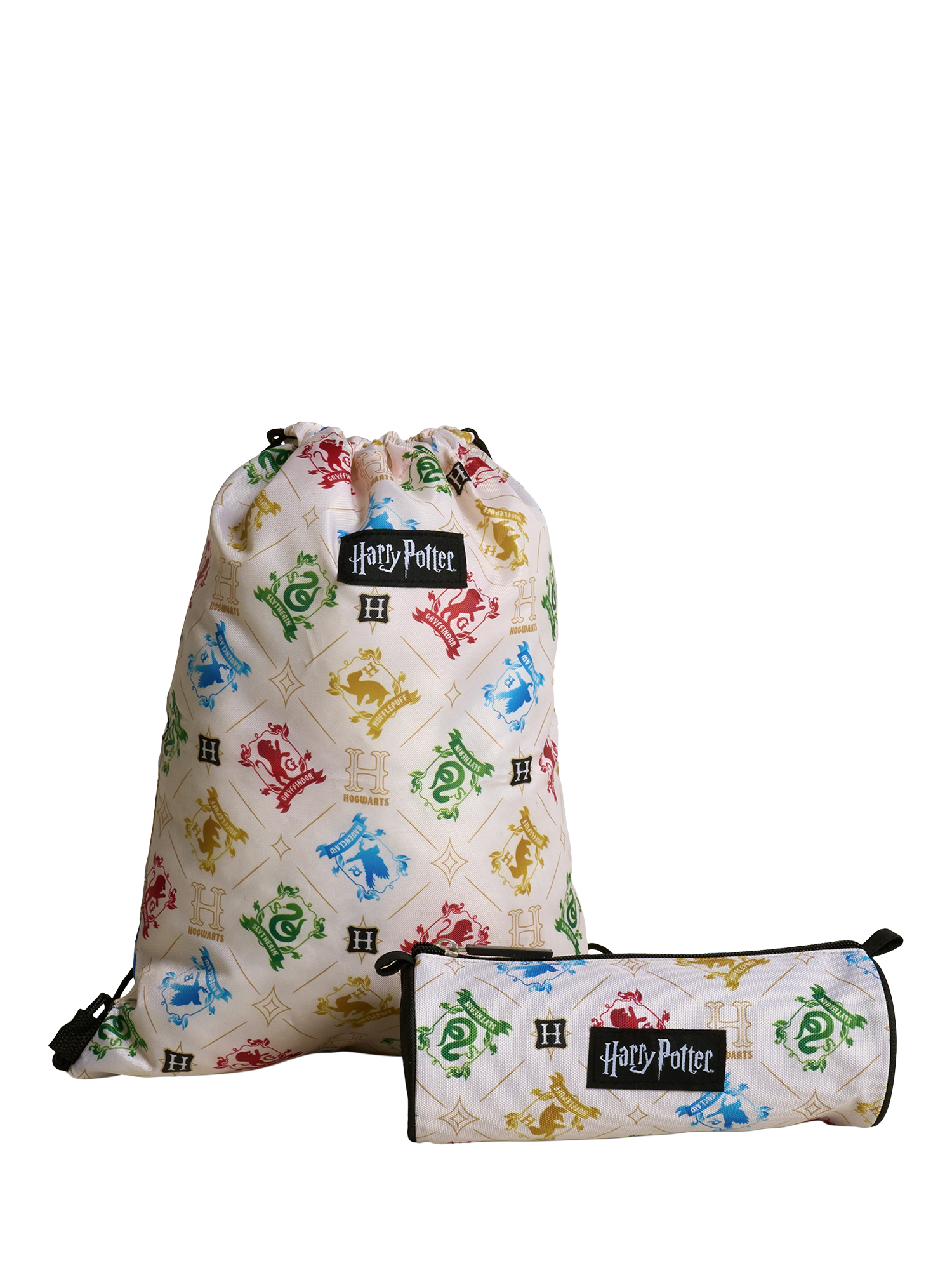 Product image 1 of 3, which shows Brand Threads Kids' Harry Potter Crest Drawstring Bag and Pencil Case Set, Multi