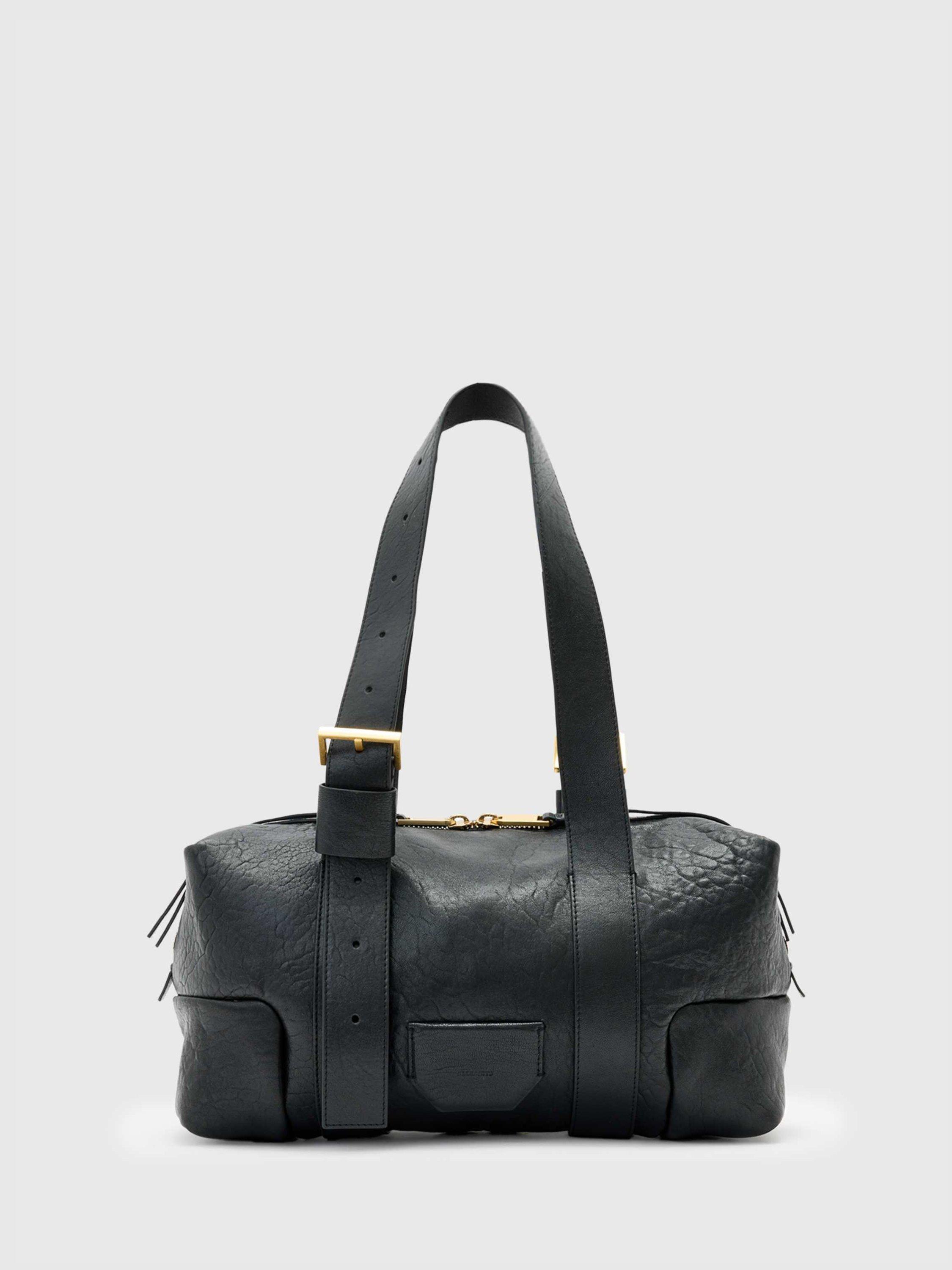 Product image 1 of 5, which shows AllSaints Ares Grain Leather Duffle Shoulder Bag, Black