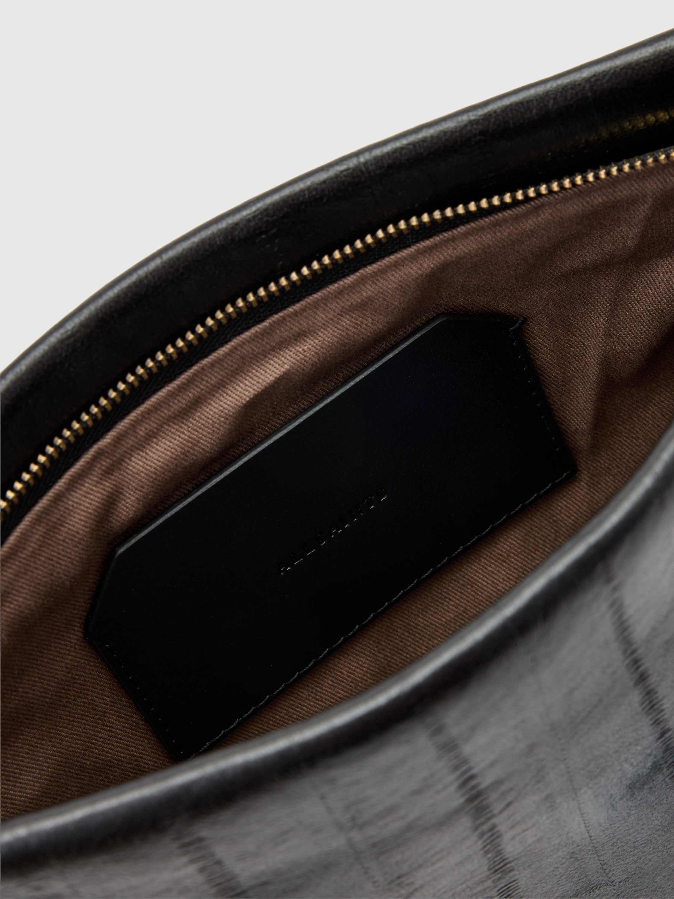Product image 3 of 6, which shows AllSaints Bettina Eel Print Embossed Leather Clutch Bag, Black
