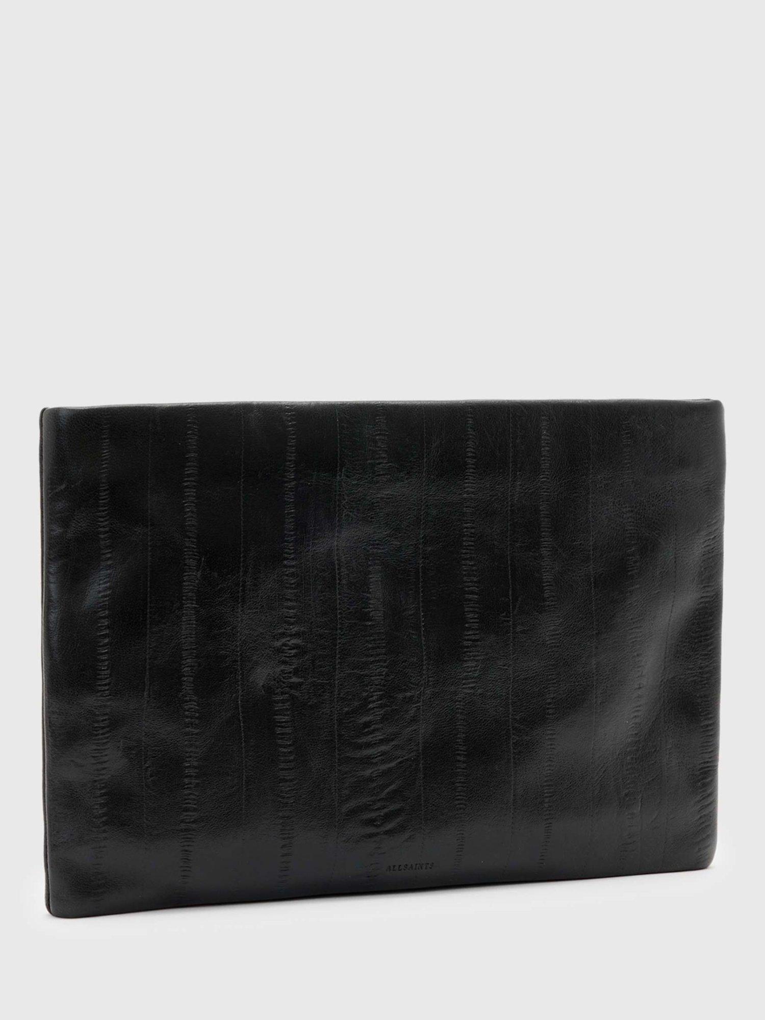 Product image 4 of 6, which shows AllSaints Bettina Eel Print Embossed Leather Clutch Bag, Black