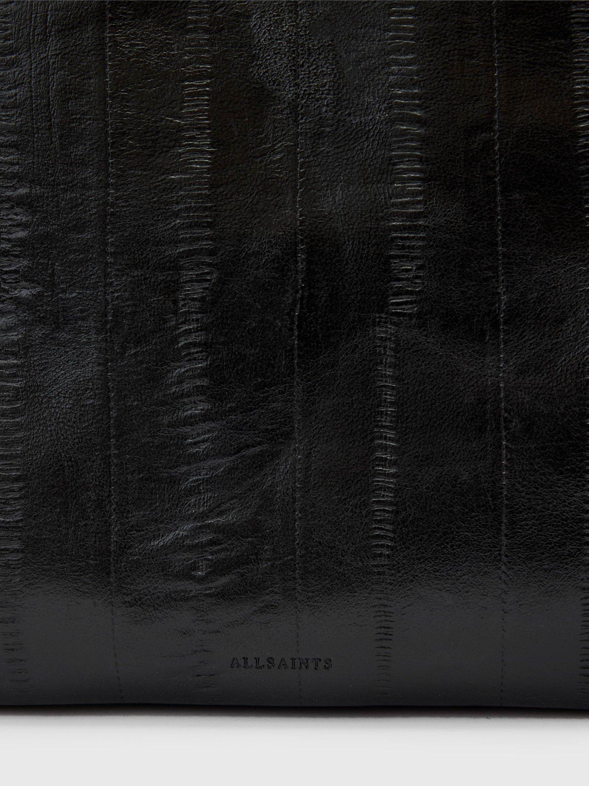 Product image 5 of 6, which shows AllSaints Bettina Eel Print Embossed Leather Clutch Bag, Black