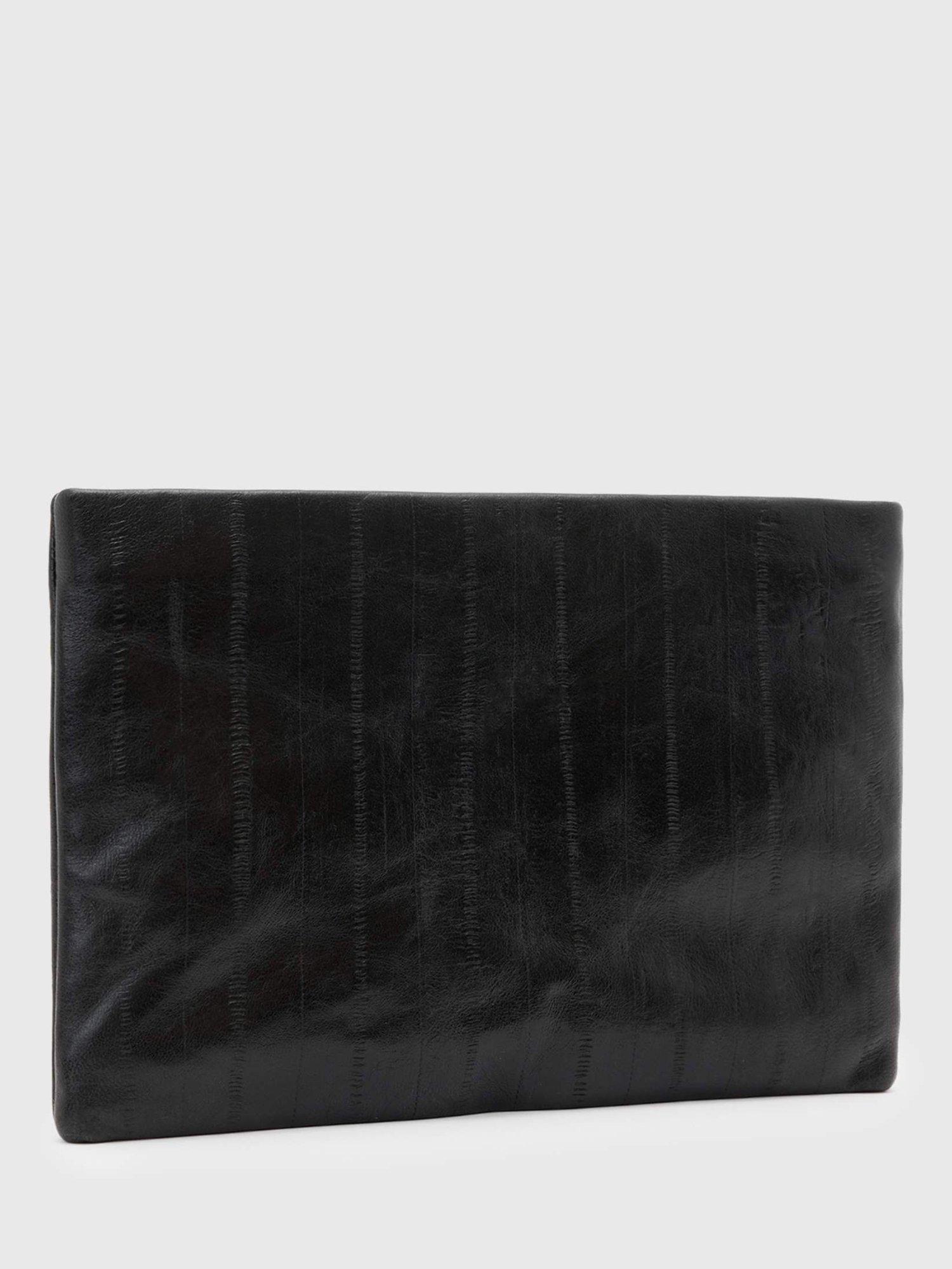 Product image 6 of 6, which shows AllSaints Bettina Eel Print Embossed Leather Clutch Bag, Black