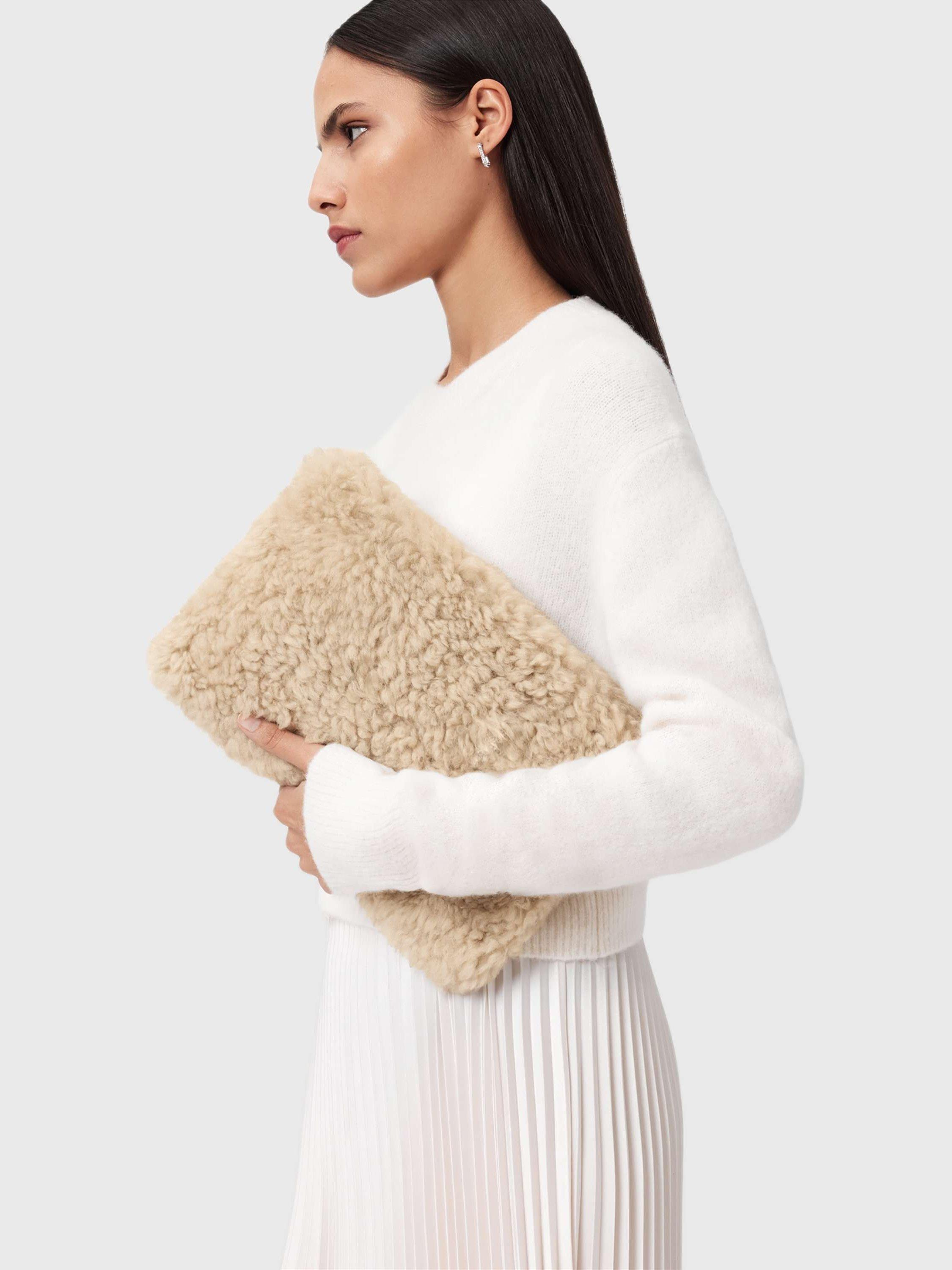 Product image 2 of 6, which shows AllSaints Bettina Shearling Clutch Bag, Natural