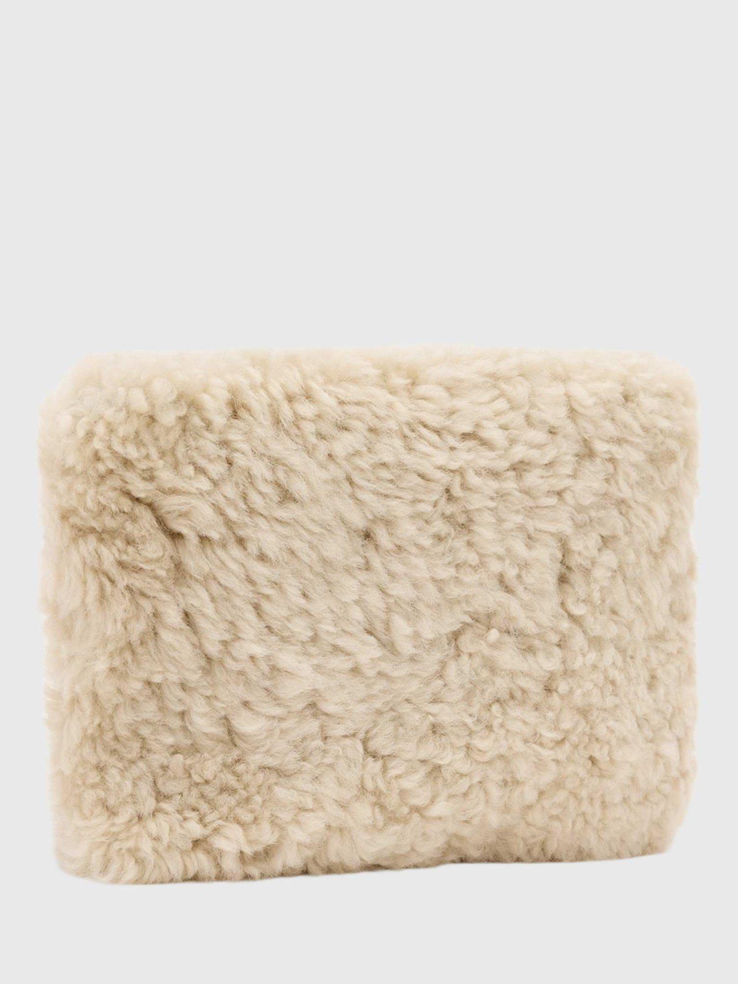 Product image 6 of 6, which shows AllSaints Bettina Shearling Clutch Bag, Natural