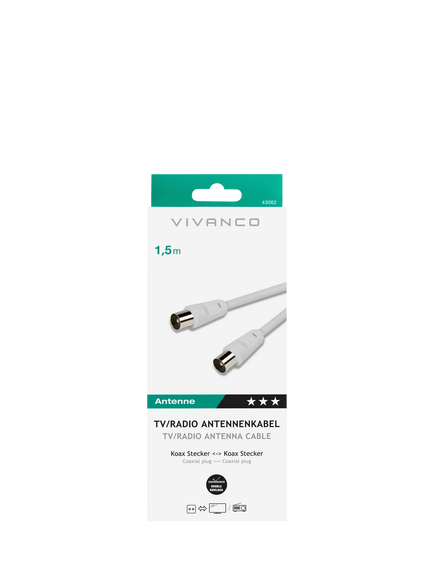 Vivanco Coaxial Aerial Cable, 1.5m, White, White