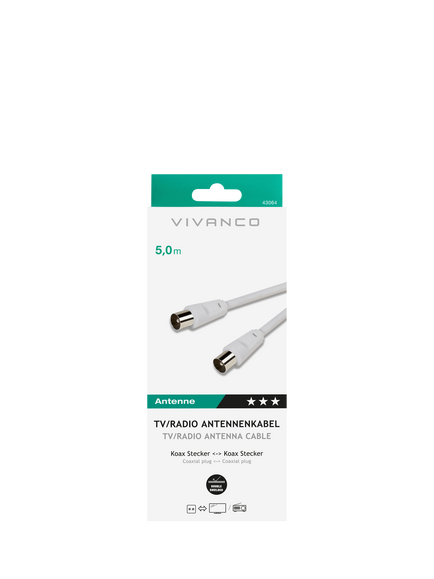 Vivanco Coaxial Aerial Cable, 5m, White, White