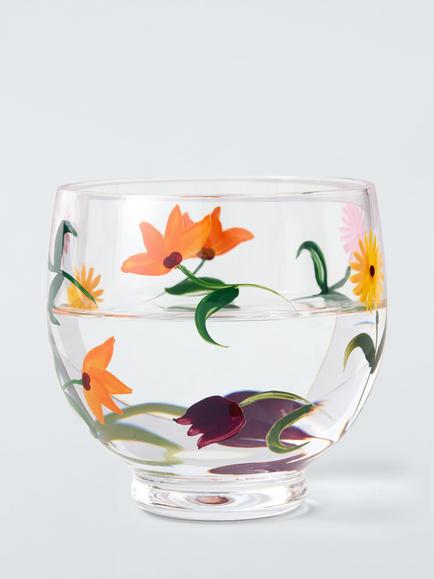 John Lewis x Anine Cecilie Iversen Floral Glass Tumbler, 225ml, Clear/Multi - view 2, Multi