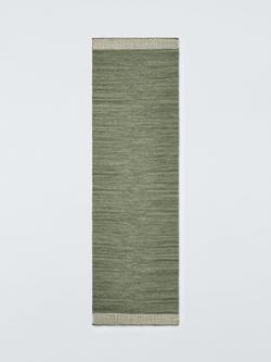 John Lewis Flatwoven Border Hand Woven Wool Rich Runner Rug, L240 x W70 cm, Bluestone