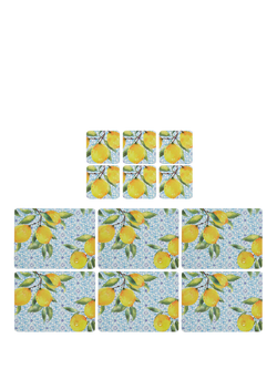 Pimpernel Amalfi Lemons Cork-Backed Placemat & Coaster, Set of 6, Amalfi Lemon
