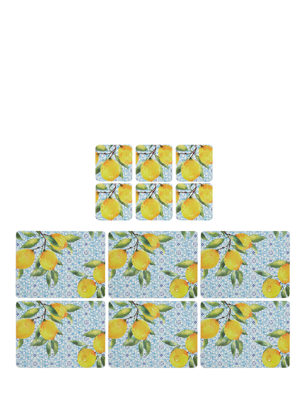 Pimpernel Amalfi Lemons Cork-Backed Placemat & Coaster, Set of 6, Amalfi Lemon