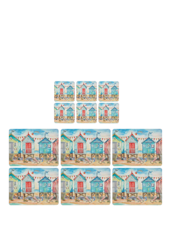 Pimpernel Beach Huts Cork-Backed Placemat & Coaster, Set of 6, Beach Huts