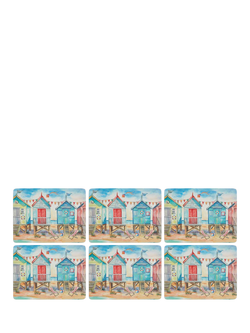 Pimpernel Beach Huts Cork-Backed Placemat & Coaster, Set of 6 - view 2, Beach Huts