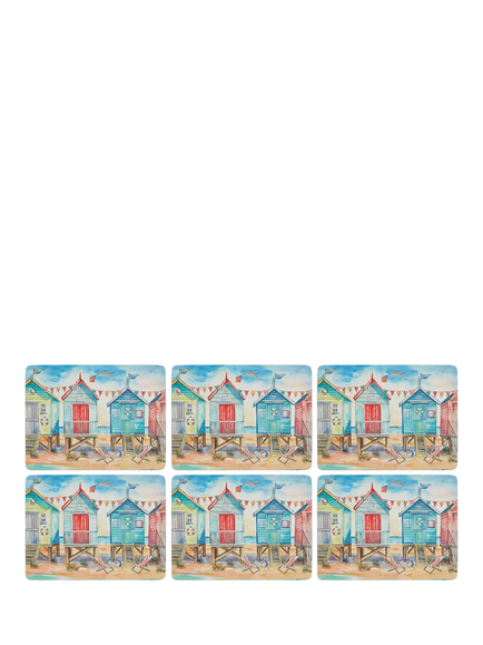 Pimpernel Beach Huts Cork-Backed Placemat & Coaster, Set of 6 - view 2, Beach Huts