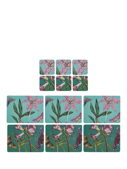 Pimpernel Botanic Garden Flora & Fauna Cork-Backed Placemat & Coaster, Set of 6, Flora & Fauna