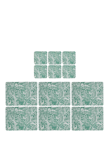Pimpernel Tapestry Sage Cork-Backed Placemat & Coaster, Set of 6, Tapestry