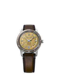 Seiko SRPL75J1 Men's Leather Strap Watch, Golden Yellow, Golden Yellow