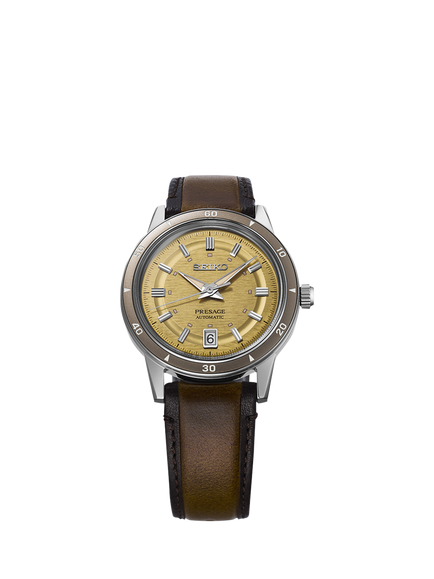 Seiko SRPL75J1 Men's Leather Strap Watch, Golden Yellow, Golden Yellow