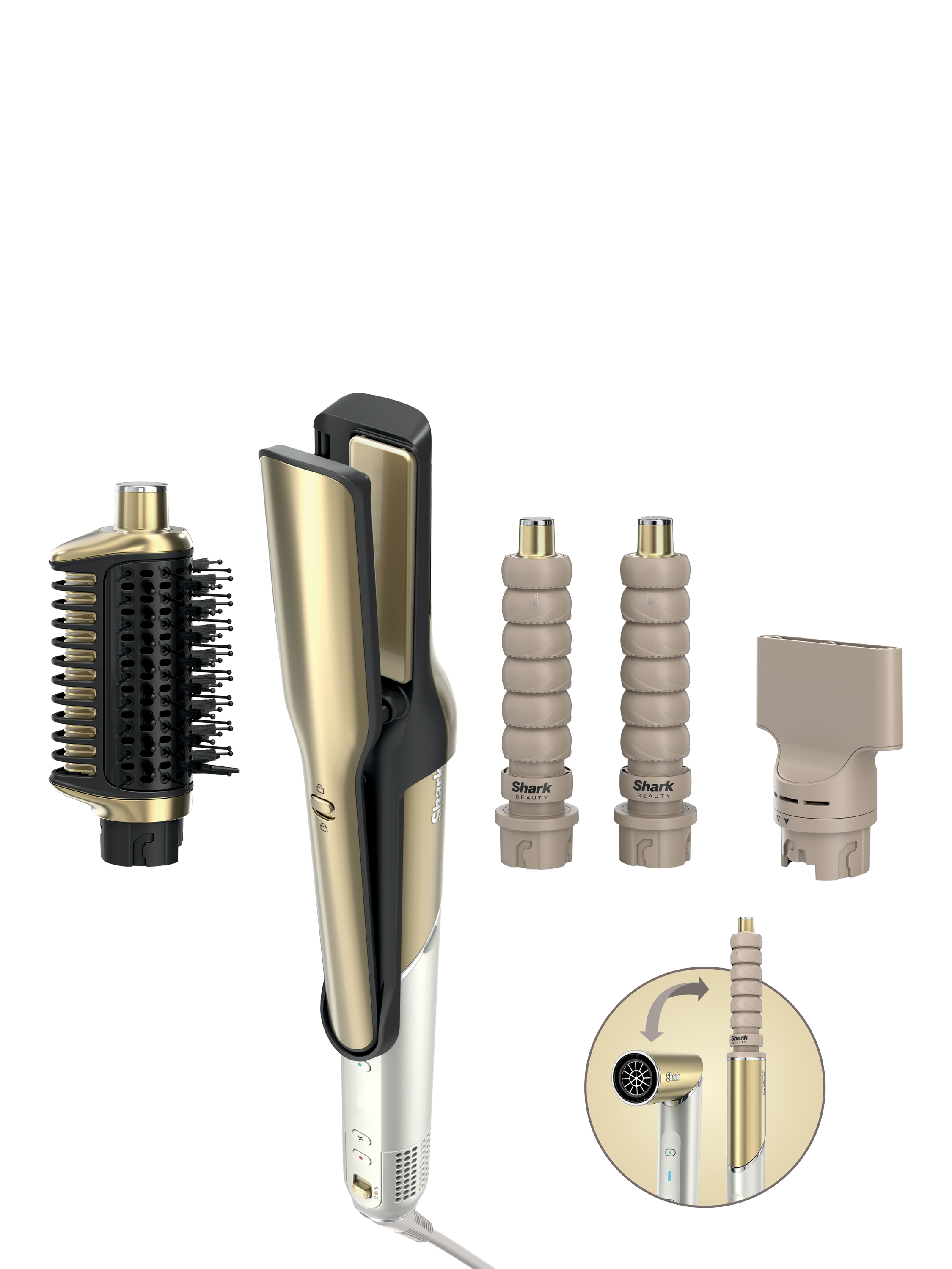 Product image 1 of 11, which shows Shark Glam HD6041SUK Multi Styler, French Gold