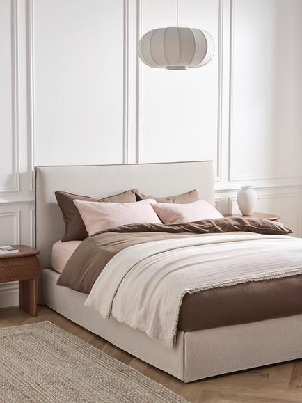 John Lewis Relax Rustic Upholstered Bed Frame, Kind Size, Natural Beige - view 2, Natural Beige