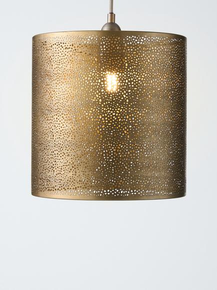 John Lewis Etched Long Drum Lampshade, 40cm, Antique Brass, Antique Brass