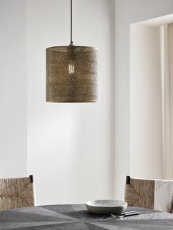 John Lewis Etched Long Drum Lampshade, 40cm, Antique Brass - view 2, Antique Brass