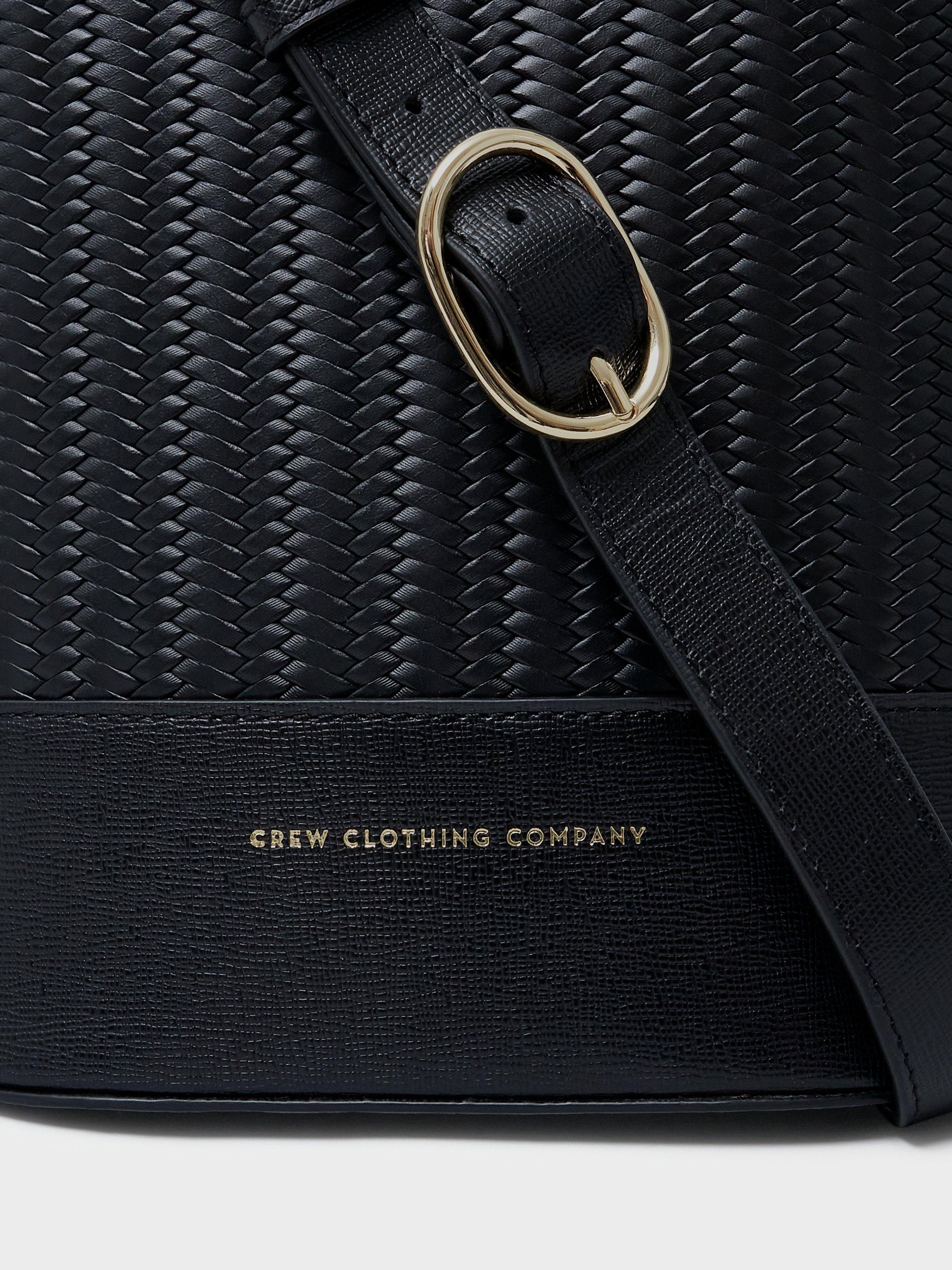 Product image 3 of 3, which shows Crew Clothing Woven Leather Bucket Bag, Black