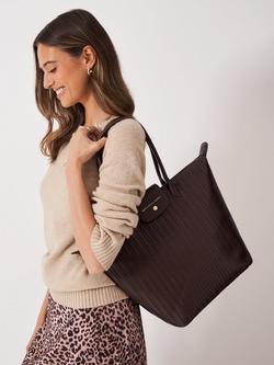 Crew Clothing Woven Leather Tote Bag, Chocolate Brown - view 2, Chocolate Brown