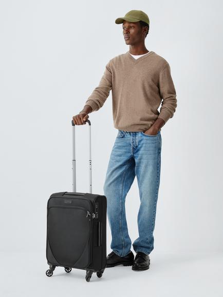 John Lewis Malta 4-Wheel Soft Sided Cabin Suitcase, 35L, Black - view 2, Black