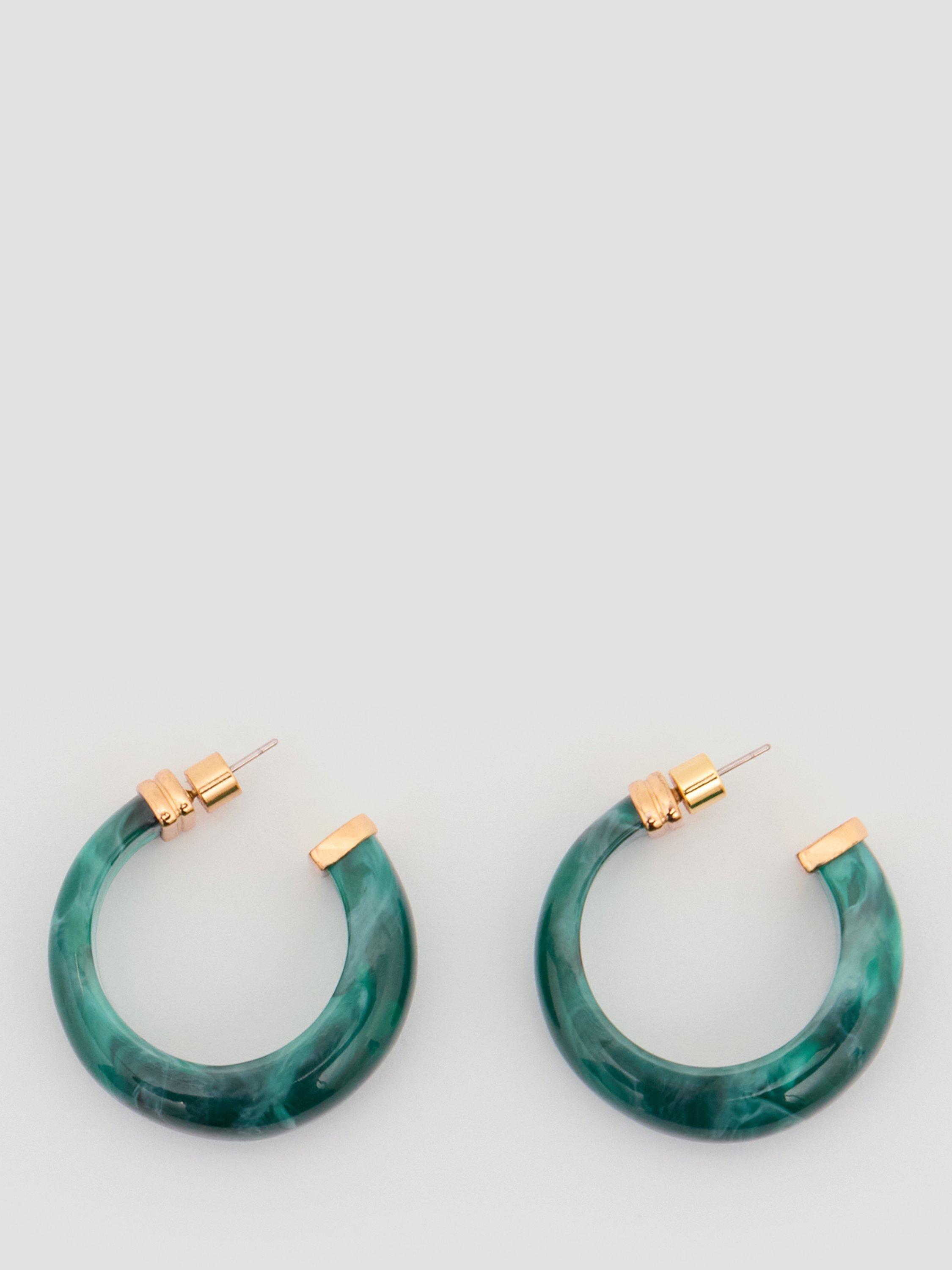 Product image 1 of 4, which shows HUSH Statement Resin Hoop Earrings, Green Teal