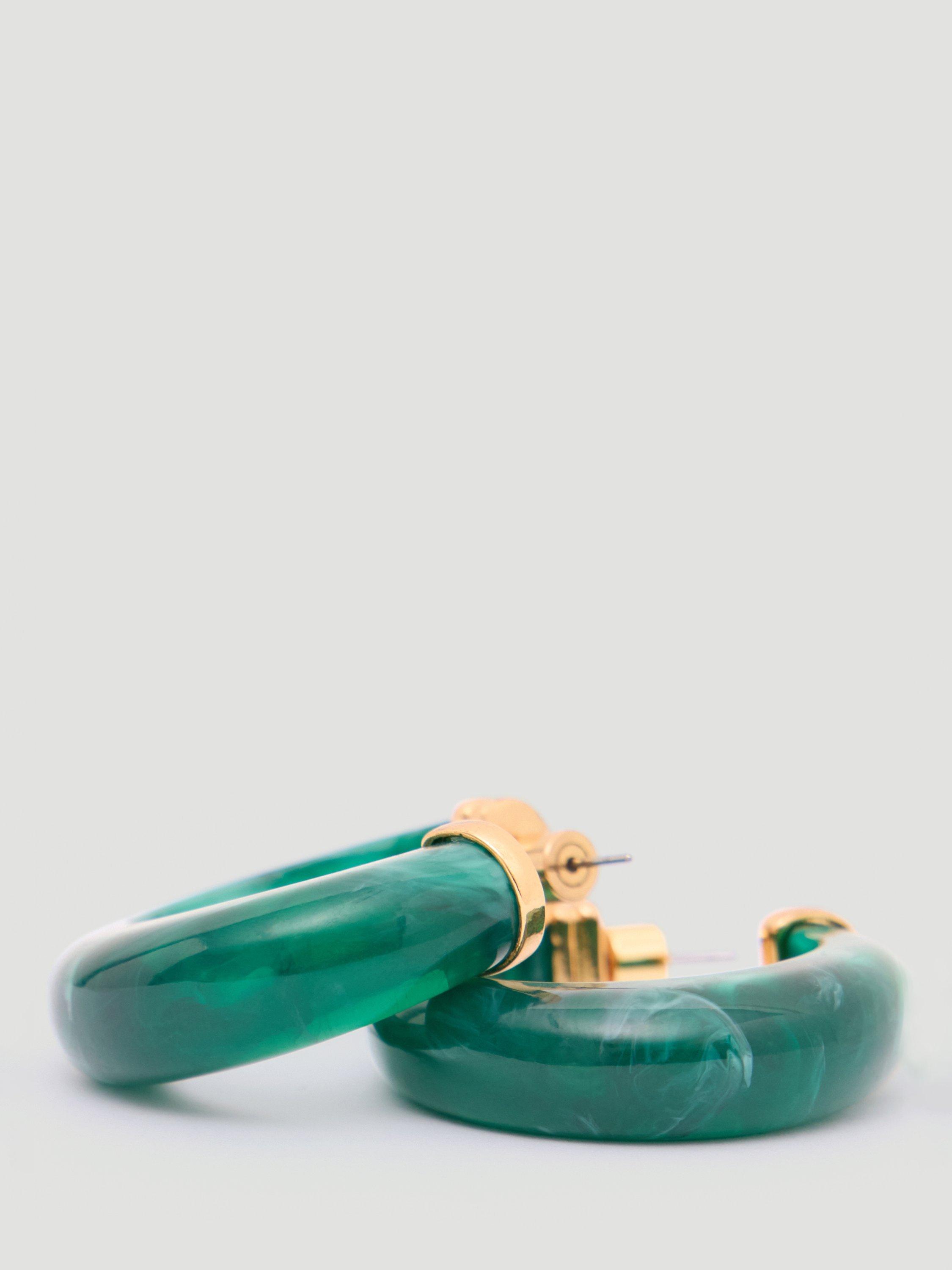 Product image 3 of 4, which shows HUSH Statement Resin Hoop Earrings, Green Teal