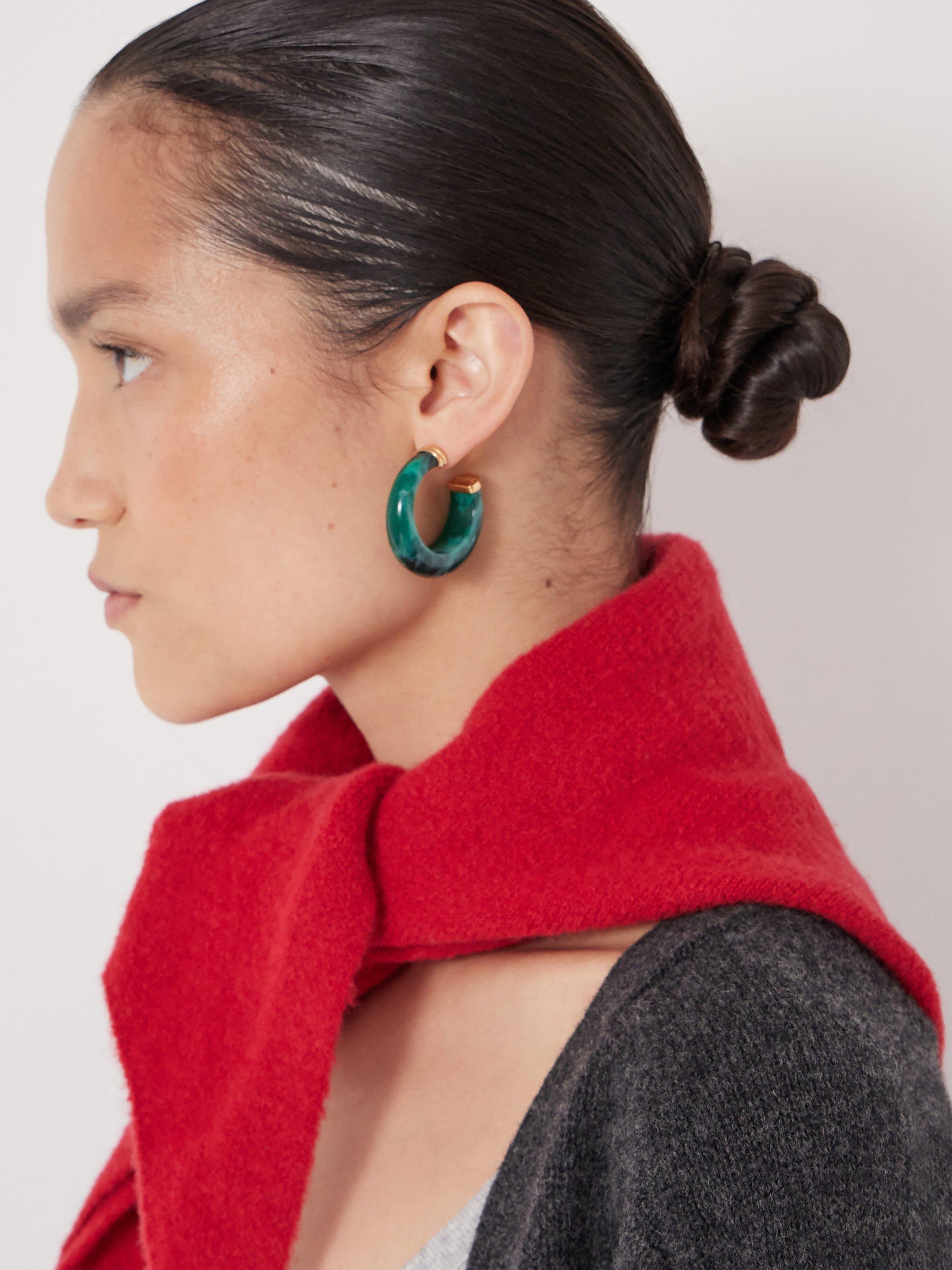 Product image 4 of 4, which shows HUSH Statement Resin Hoop Earrings, Green Teal