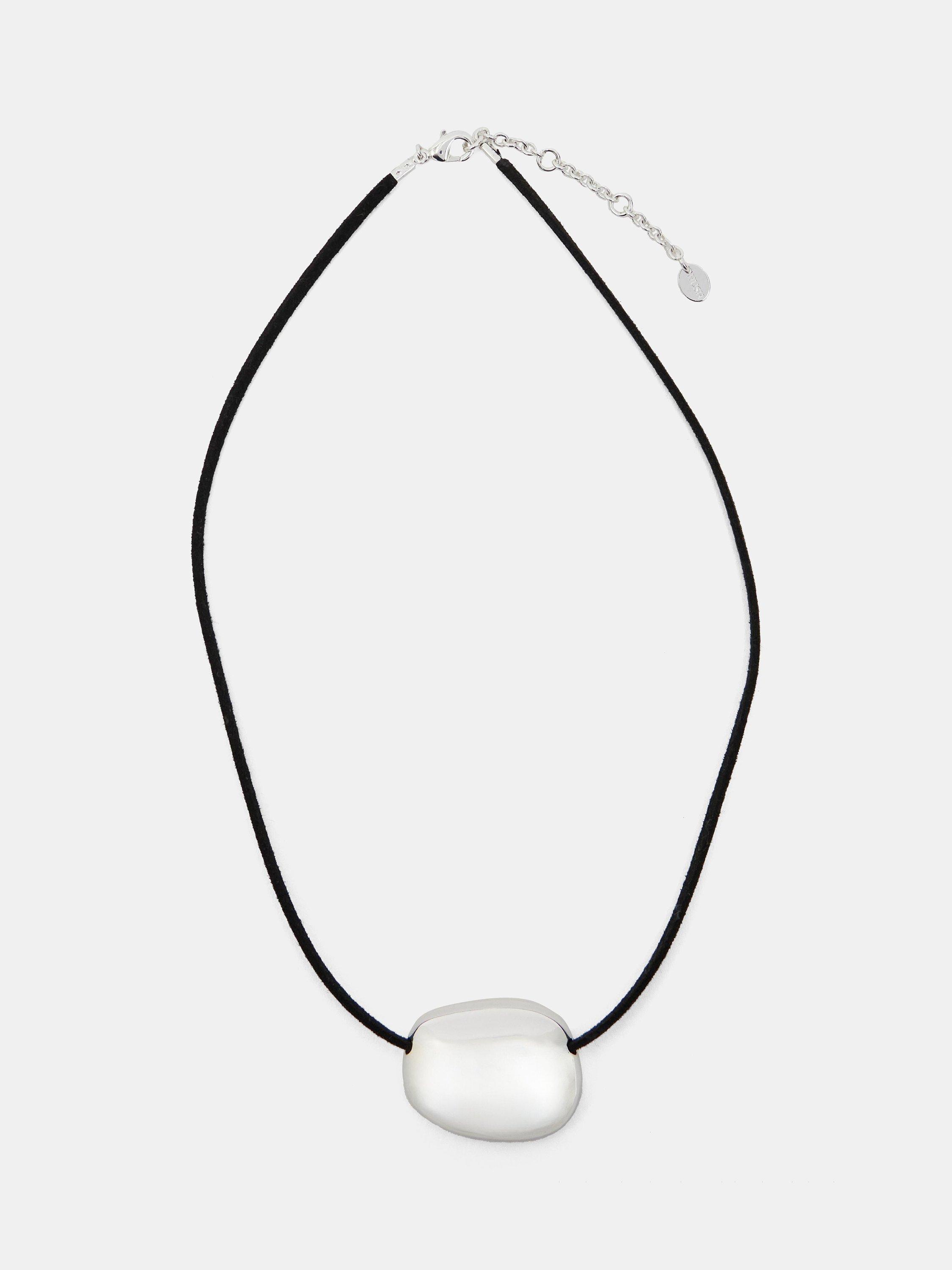 Product image 1 of 4, which shows HUSH Pebble Pendant Cord Necklace, Silver