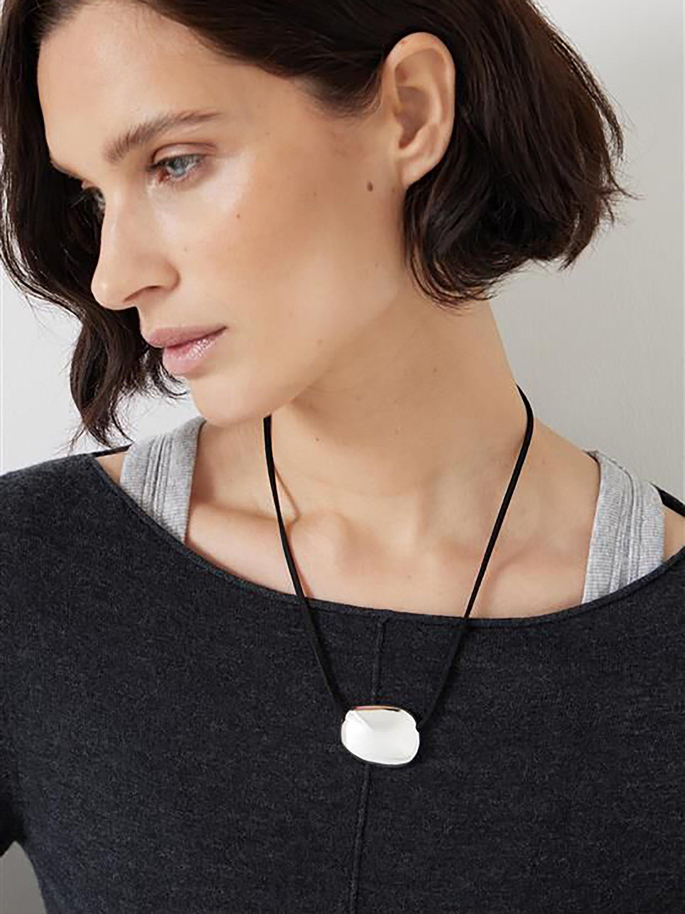 Product image 2 of 4, which shows HUSH Pebble Pendant Cord Necklace, Silver