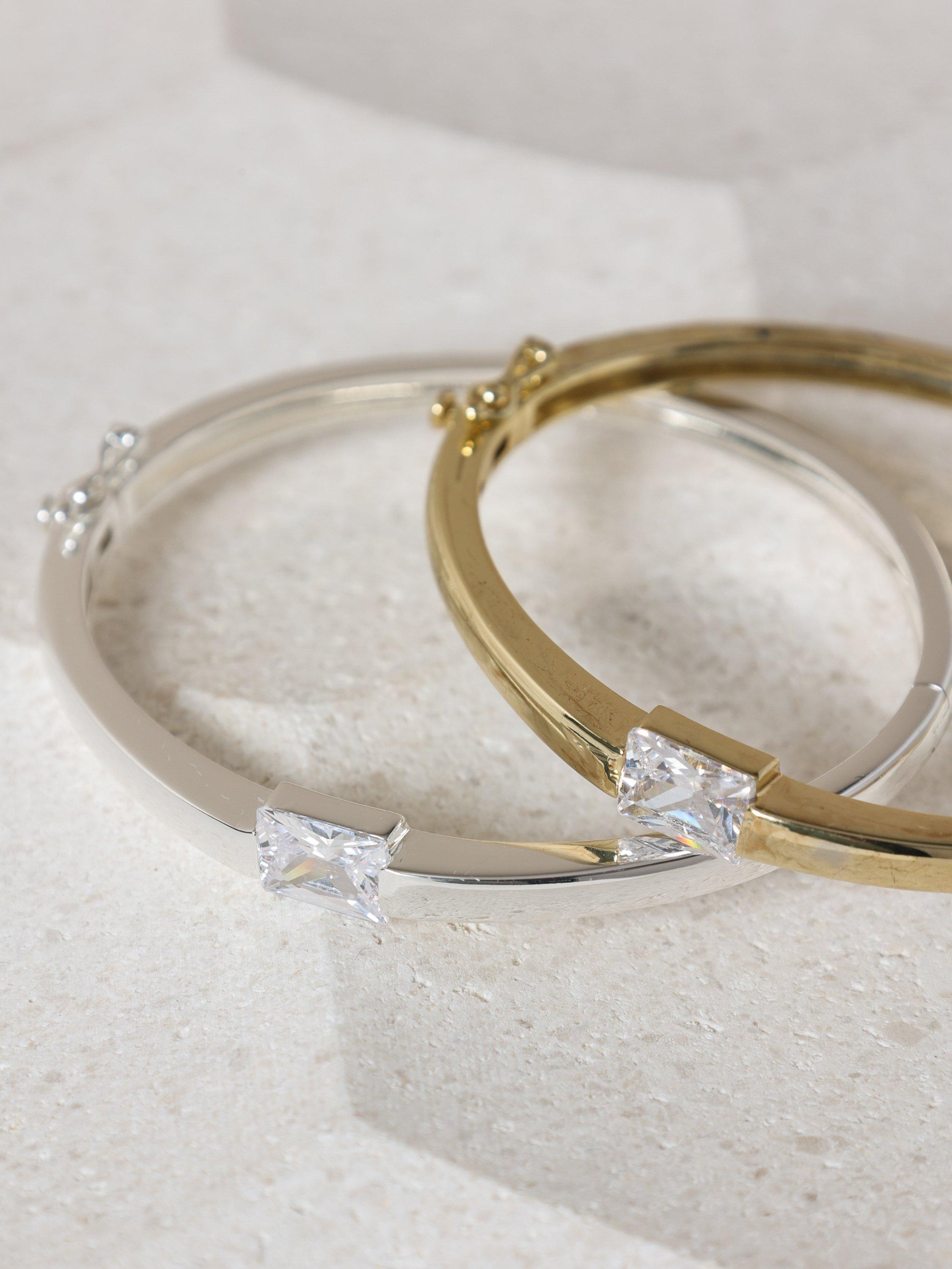 Product image 3 of 4, which shows Jon Richard Cubic Zirconia Stone Bangle, Gold