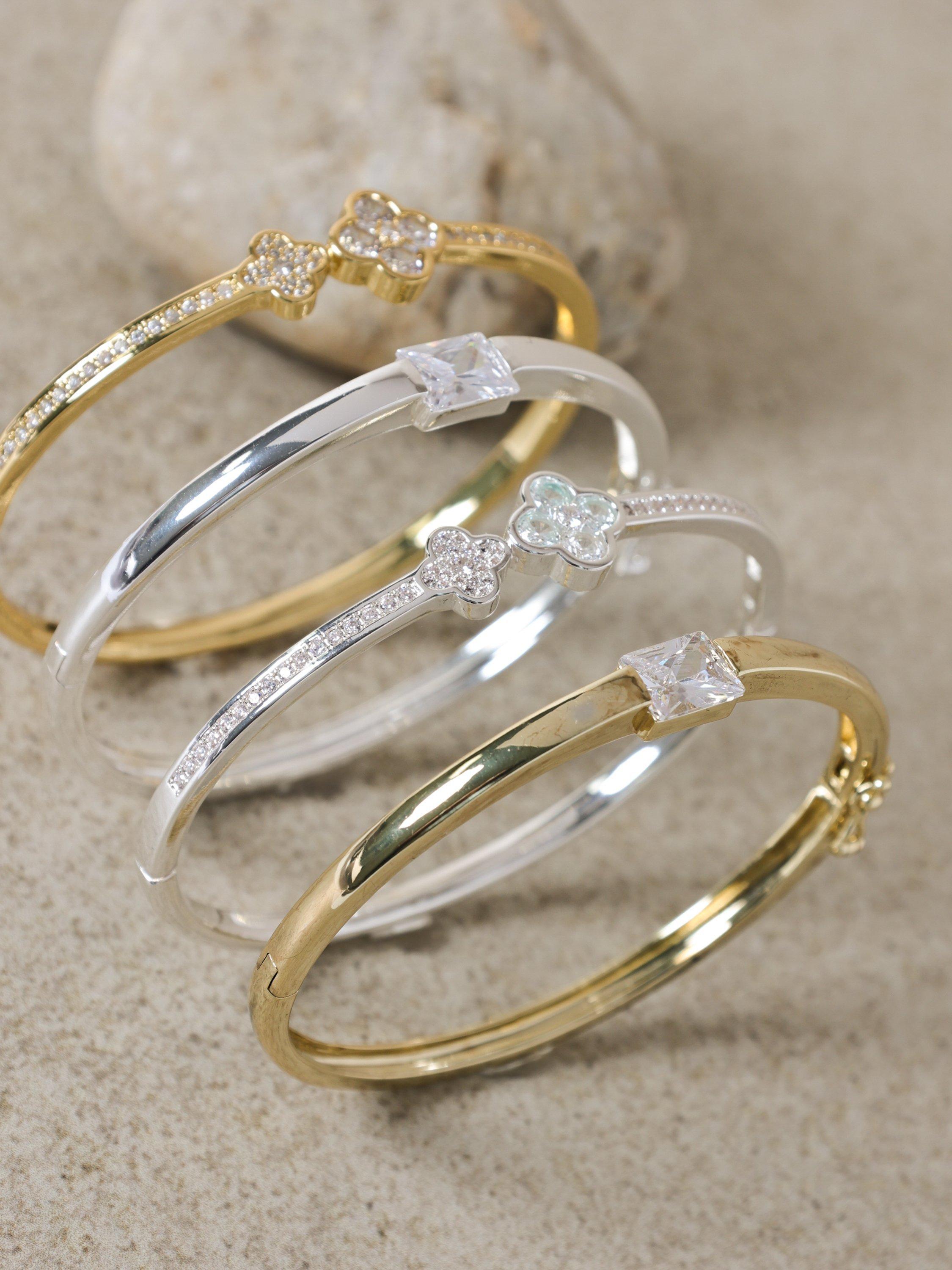 Product image 4 of 4, which shows Jon Richard Pave Clover Bangle, Gold