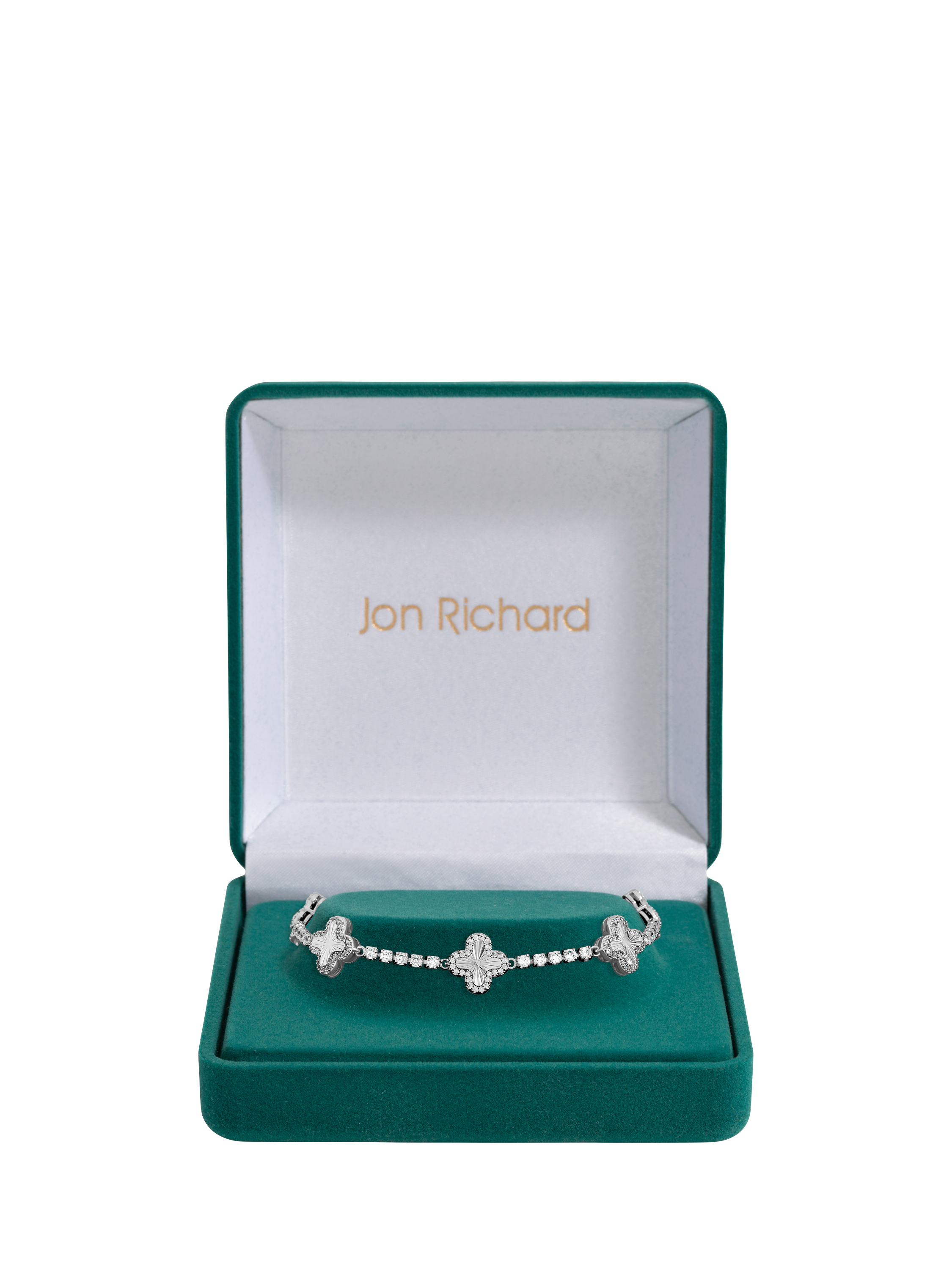 Product image 2 of 2, which shows Jon Richard Diamond Station Clover Bracelet, Silver